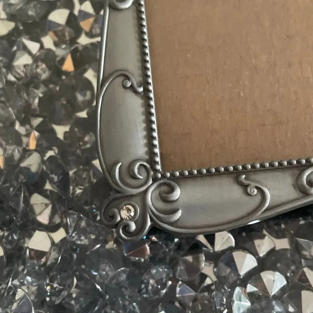 Burnes of Boston picture frame standing silver diamond rhinestone scroll pewter